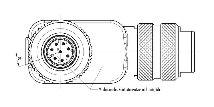 Polbild (Steckseite) M12 Winkelstecker, Polzahl: 8, 6,0-8,0 mm, schirmbar, schraubklemm, IP67, UL 2238, mit Schirmring