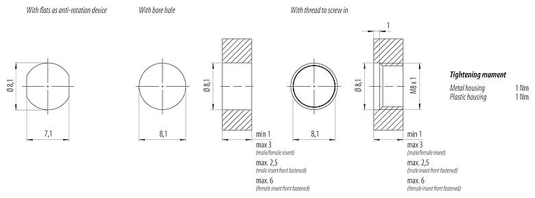 Campione di montaggio M8 Connettore femmina a flangia, Numero poli: 4, non schermato, fili singoli, IP67, M8x1,0, Montaggio anteriore