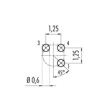 Disposizione dei conduttori 09 3106 81 03 - M5 Connettore femmina a flangia, Numero poli: 3, non schermato, THT, IP67, montaggio anteriore