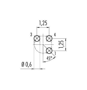 Conductor layout 86 8106 1100 00003 - M5 Female panel mount connector, Contacts: 3, unshielded, THT, IP67, UL, rear mounting