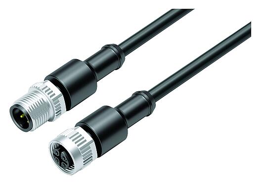Abbildung 77 3430 3429 50004-0100 - M12/M12 Verbindungsleitung Kabelstecker - Kabeldose, Polzahl: 4, ungeschirmt, am Kabel angespritzt, IP69K, UL, PUR, schwarz, 4 x 0,34 mm², 1 m