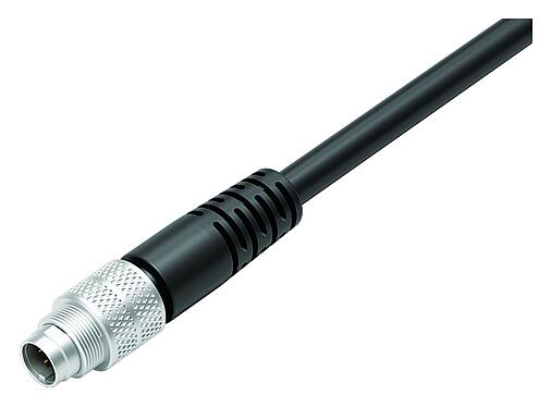 Illustration M9 Male cable connector, Contacts: 8, shielded, moulded on the cable, IP67, PUR, black, 8 x 0.14 mm², 2 m
