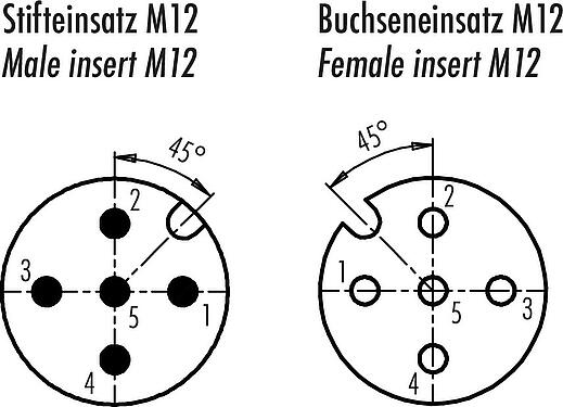 Polbild (Steckseite) M12 Schaltschrankdurchführung, Polzahl: 5, geschirmt, steckbar, IP67, M12x1,0