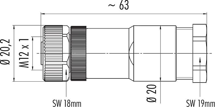 Skalritning M12 Kabeluttag, antal poler: 8, 8,0-10,0 mm, oskärmad, skruvkläm, IP67, UL 2238, PG 11