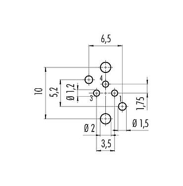 Layout dos condutores 99 3412 281 03 - M8 Soquete de flange, Contatos: 3, desprotegido, THR, IP67, UL 2238
