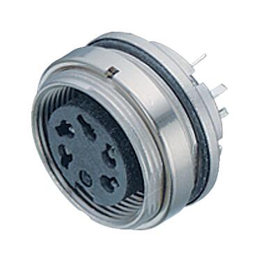 3D View 09 0104 99 02 - M16 Female panel mount connector, Contacts: 2 (02-a), unshielded, THT, IP67, UL, front fastened