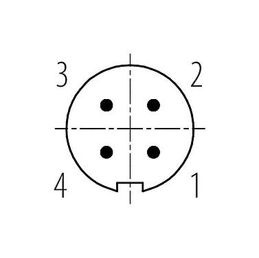 Disposizione dei contatti (lato connessione) 09 0081 00 04 - M9 Connettore maschio a flangia, Numero poli: 4, non schermato, saldare, IP40