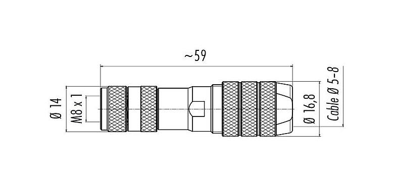 Desenho da escala 99 3368 600 04 - M8 Tomada de cabo, Contatos: 4, 5,0-8,0 mm, blindável, pinça de parafuso, IP67, M8x1,0