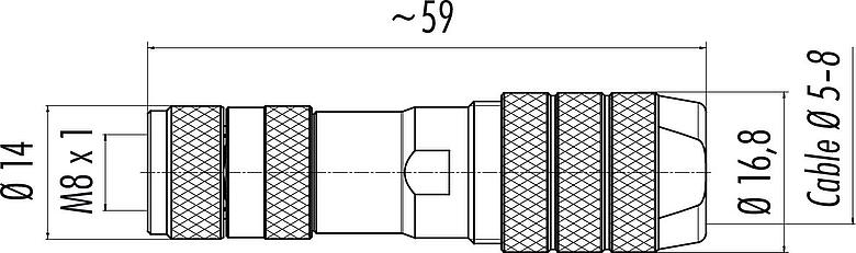 Dessin coté M8 Connecteur femelle, Contacts: 4, 5,0-8,0 mm, blindable, pince à visser, IP67, M8x1,0, ressort à iris
