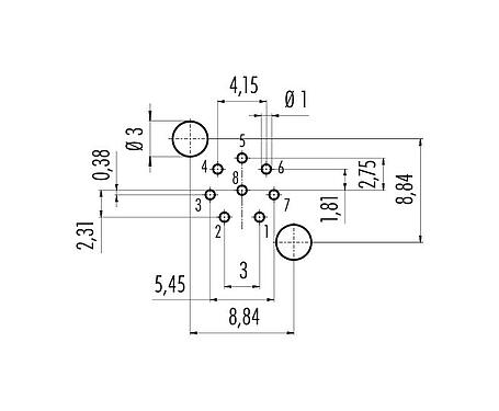 Disposizione dei conduttori 86 0532 1120 00008 - M12 Connettore femmina a flangia, Numero poli: 8, schermabile, THT, IP68, UL, PG 9, montaggio anteriore