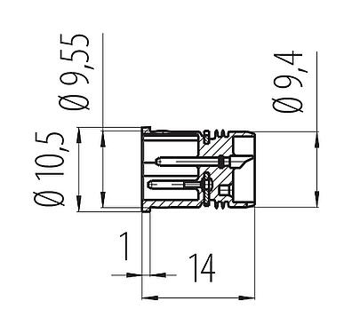 Maßzeichnung M12 Einbaustecker, Polzahl: 2+PE, ungeschirmt, löten, IP67, UL