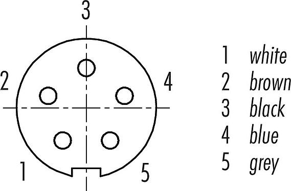Arranjo de contato (Lado do plug-in) M9 Tomada angular, Contatos: 5, desprotegido, moldado no cabo, IP67, PUR, preto, 5 x 0,25 mm², 5 m