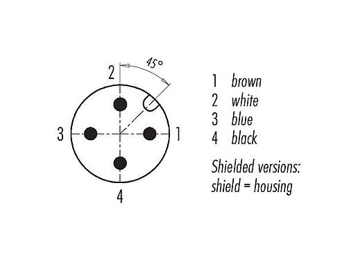 Contact arrangement (Plug-in side) 77 3527 0000 20704-0200 - M12 Male angled connector, Contacts: 4, shielded, moulded on the cable, IP67, UL, PVC, grey, 4 x 0.34 mm², 2 m