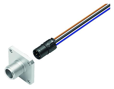 Abbildung M12 Vierkant-Flanschstecker, Polzahl: 4, ungeschirmt, Litzen, IP69k, IP68, IP67, UL 2238, M3 (4x), Frontmontage, Vierkantgehäuse 26 mm, Kodierungsausrichtung positionierbar