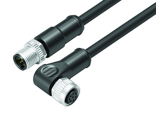 Illustration 77 3434 3429 50708-0100 - M12/M12 Connecting cable male cable connector - female angled connector, Contacts: 8, unshielded, moulded on the cable, IP68/IP69K, UL, PUR, black, 8 x 0.25 mm², 1 m