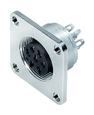 Illustration M16 Square female panel mount connector, Contacts: 16, unshielded, solder, IP67, UL 2238, M3 (4x), Front mounting