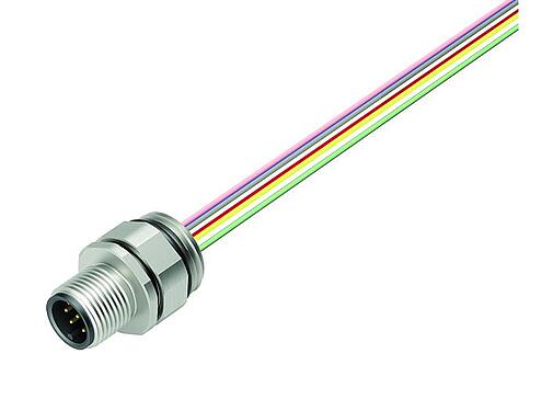 Illustration M12 Embase mâle, Contacts: 8, non blindé, fils, IP68, UL 2238, PG 9, Montage frontal, Acier inoxydable, positionnable, coulé