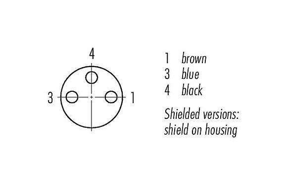 联系安排 (外掛程式側) M8 直头孔头电缆连接器, 极数: 3, 屏蔽, 预铸电缆, IP67/IP69K, M8x1.0, PUR, 黑色, 3x0.34mm², 5m