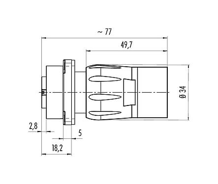 Schaaltekening 09 6492 100 05 - Bajonet Female panel mount connector, aantal polen: 4+PE, onafgeschermd, krimpen (krimpcontacten dienen afzonderlijk te worden besteld), IP68/IP69K, UL, VDE