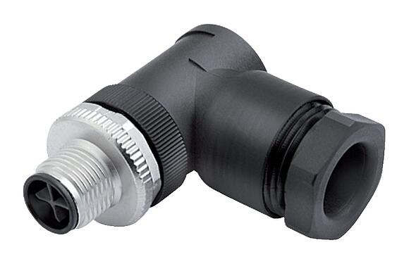 Ábrák M12 derékszögű csatlakozó, : 3+PE, 8,0-10,0 mm, árnyékolatlan, csavaros bilincs, IP67, UL 2238, VDE