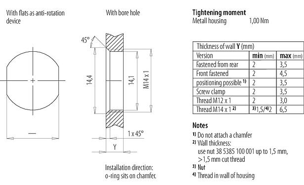 Montagevoorbeeld 99 3782 402 08 - M12 Female panel mount connector, aantal polen: 8, schermbaar, SMT, IP68, M14x1,0