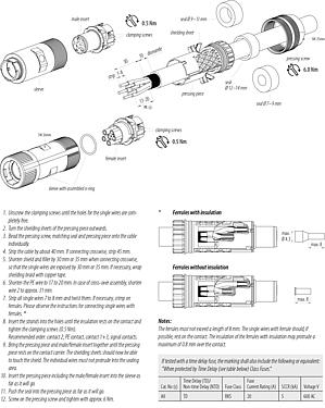 Montagehandleiding Bajonet Kabelstekker, aantal polen: 6 (3+PE+2), 7,0-14,0 mm, schermbaar, schroefklem, IP67 gestoken en vergrendeld, UL 2237