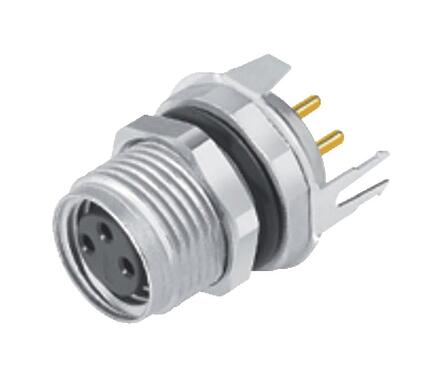Illustration M8 Female panel mount connector, Contacts: 3, shieldable, THT, IP67, UL 2238, M10x0.75, Rear mounting, potted