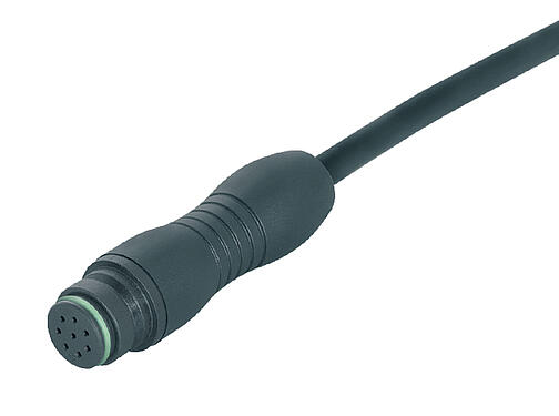 Illustration 77 6406 0000 50008-0200 - Snap-In Female cable connector, Contacts: 8, unshielded, moulded on the cable, IP67, PUR, black, 8 x 0.25 mm², 2 m