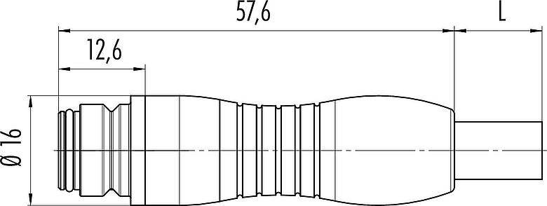 Scale drawing Snap-In Female cable connector, Contacts: 8, unshielded, moulded on the cable, IP67, UL 2238, PUR, black, 8 x 0.25 mm², 2 m