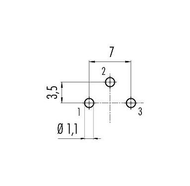 Disposition du conducteur 09 0308 99 03 - M16 Embase femelle, Contacts: 3 (03-a), non blindé, THT, IP40, Montage frontal
