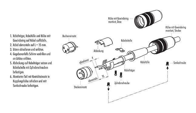 Montageanleitung M16 Kabelstecker, Polzahl: 5 (05-a), 3,0-6,0 mm, ungeschirmt, löten, IP40