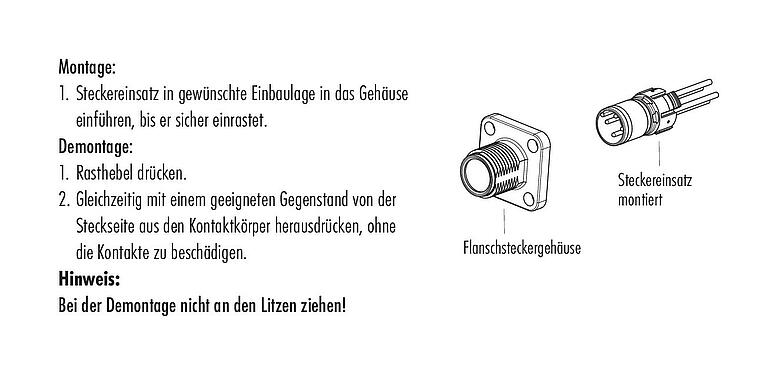 Montageanleitung M12 Vierkant-Flanschstecker, Polzahl: 4, ungeschirmt, Litzen, IP69k, IP68, IP67, UL 2238, M3 (4x), Frontmontage, Vierkantgehäuse 26 mm, Kodierungsausrichtung positionierbar