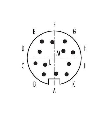 Contact arrangement (Plug-in side) 09 4835 80 12 - Push Pull Male panel mount connector, Contacts: 12, unshielded, solder, IP67, Front mounting