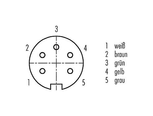 Polbild (Steckseite) M16 Flanschdose, Polzahl: 5 (05-a), ungeschirmt, Litzen, IP40, M18x0,75, Frontmontage