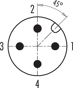 Polbild (Steckseite) M12 Kabelstecker, Polzahl: 4, 6,0-8,0 mm, ungeschirmt, schraubklemm, IP67, UL 2238