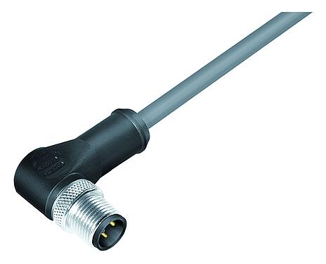 Illustration 77 3527 0000 20704-0200 - M12 Male angled connector, Contacts: 4, shielded, moulded on the cable, IP67, UL, PVC, grey, 4 x 0.34 mm², 2 m
