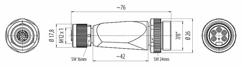 Scale drawing 7/8" Adapter, Contacts: 4+FE, unshielded, IP67