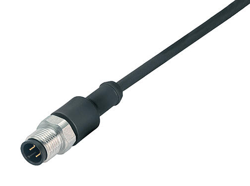 Illustration 77 3729 0000 50708-0500 - M12 Connecteur mâle, Contacts: 8, non blindé, surmoulé sur le câble, IP69K, UL, PUR, noir, 8 x 0,25 mm², Acier inoxydable, 5 m