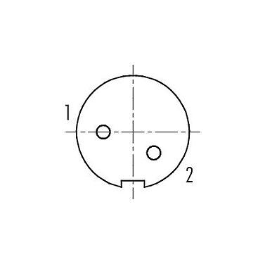 접점 배치(접속측) 99 0402 75 02 - M9 각진 소켓, 콘택트 렌즈: 2, 3.5-5.0mm, 차폐 가능, 솔더, IP67