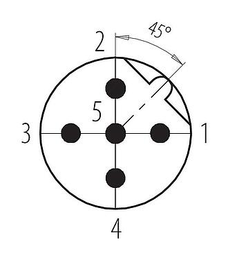 Pólus ábra (csatlakozó oldal) M12 Kábelre szerelhető csatlakozó, : 5, 4,0-6,0 mm, árnyékolatlan, csavaros bilincs, IP67, UL 2238