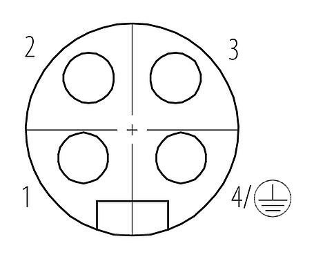 Koskettimien järjestys (plug in -puoli) 7/8" Kaapelirasia, Napojen määrä: 3+PE, 10,0-12,0 mm, suojaamaton, ruuviliitin, IP67, UL 2238, VDE