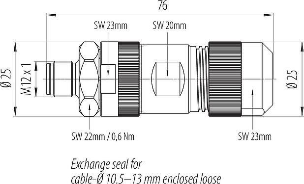 Schaaltekening M12 Kabelstekker, aantal polen: 5, 8,0-13,0 mm, onafgeschermd, schroefklem, IP67, M12x1,0, Roestvrij staal
