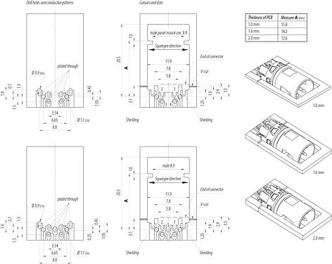 Assembly instructions M12 Male receptacle, Contacts: 5, shielded, THR, IP68 plugged and locked, Front mounting, angled, for centered PCB mounting