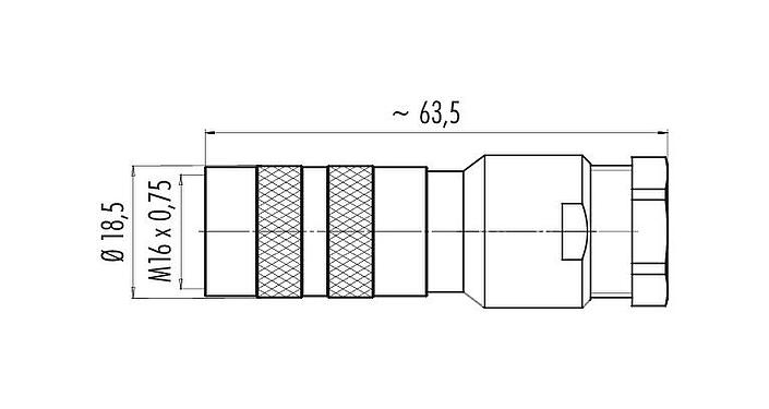Scale drawing M16 Female cable connector, Contacts: 7 (07-a), 8.0-10.0 mm, shieldable, solder, IP67, UL 2238, with shielding ring