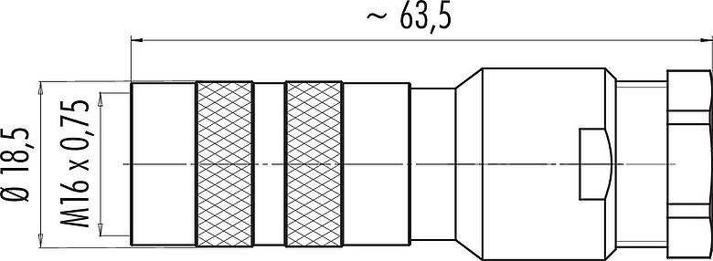 Scale drawing M16 Female cable connector, Contacts: 5 (05-a), 8.0-10.0 mm, shieldable, solder, IP67, UL 2238, with shielding ring