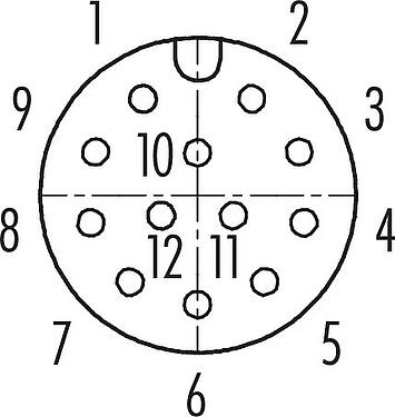 Kontaktarrangemang (anslutningssidan) M12 Vinkeluttag, antal poler: 12, 6,0-8,0 mm, kan skärmas, lödning, IP67, UL 2238, med skärmring