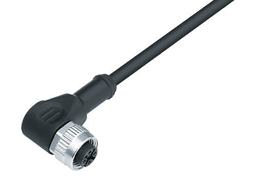 3D视图 77 4434 0000 50004-1000 - M12-B 孔头弯角电缆连接器, 极数: 4, 非屏蔽, 模压电缆, IP68, UL, PUR, 黑色, 4x0.34 mm², 10m