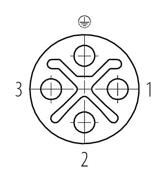 Koskettimien järjestys (plug in -puoli) M12 Läpivienti ohjauskaappia varten, Napojen määrä: 3+PE, suojattu, liitettävä, IP67, UL 2238, M12x1,0, Kiinnitys takaseinään