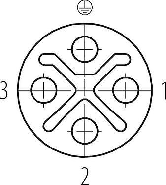 Disposition des contacts (Côté plug-in) M12 Traversée de panneau, Contacts: 3+PE, blindé, enfichable, IP67, UL 2238, M12x1,0, Montage mural arrière