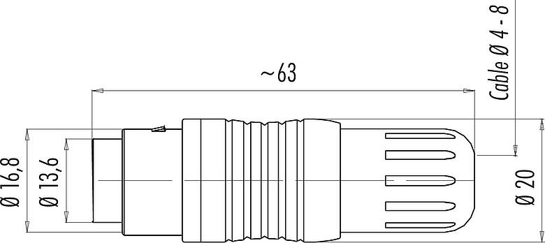 Schaaltekening Push Pull Kabeldoos, aantal polen: 3, 4,0-8,0 mm, schermbaar, soldeer, IP67